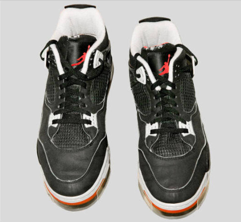 Black Air Jordan shoes worn by Michael Jordan