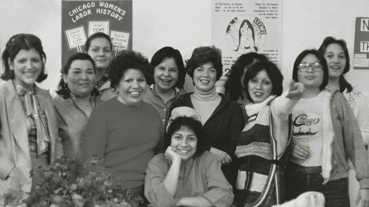 Early members of Mujeres Latinas en Acción, shown in their office at 1823 W 17th Street in the late 70s.