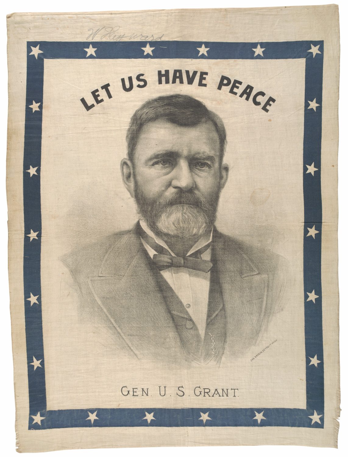 Portrait of Ulysses S. Grant on a campaign banner.